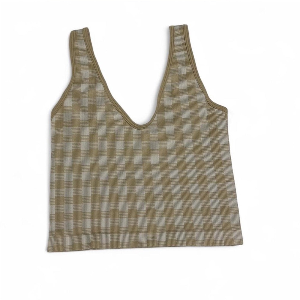 Aura Tan and White Fitted Crop Tank Top